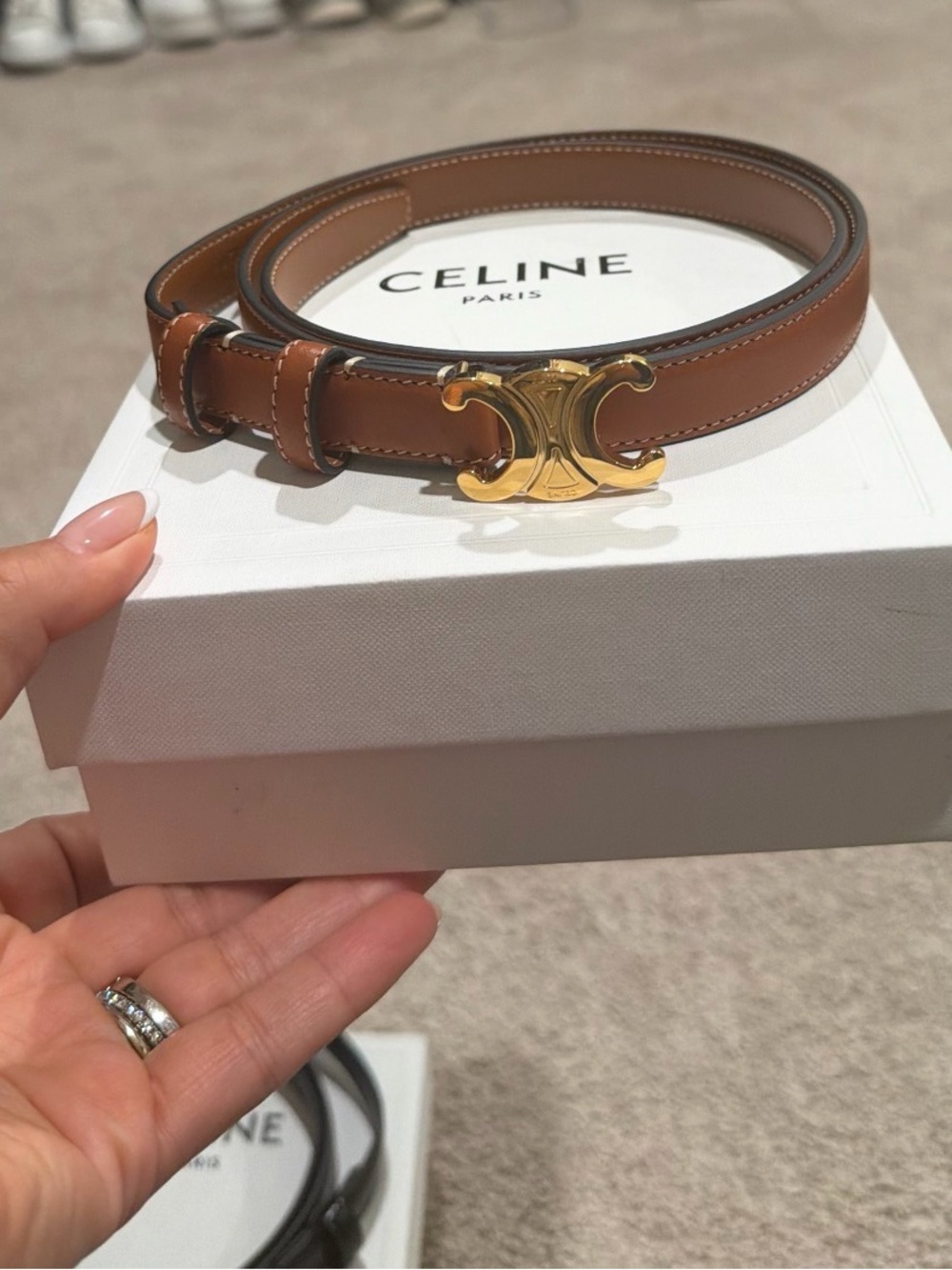Celine Brown Leather Belt with Gold Triomphe Buckle